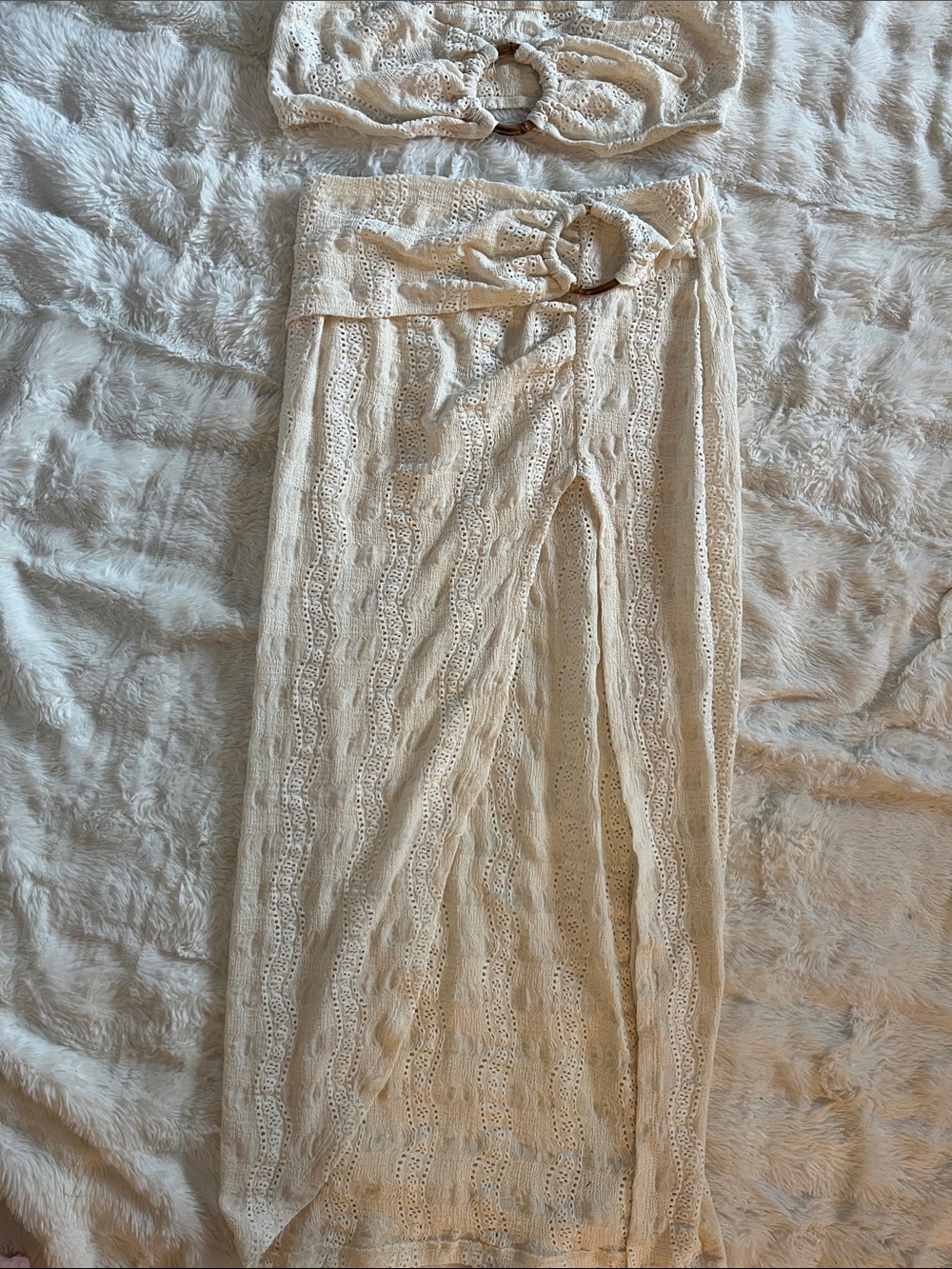 Women’s Cream Lace Maxi Skirt with Belt Detail